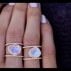 SET OF TWO! Moonstone w/pave bands. Silver or Rose